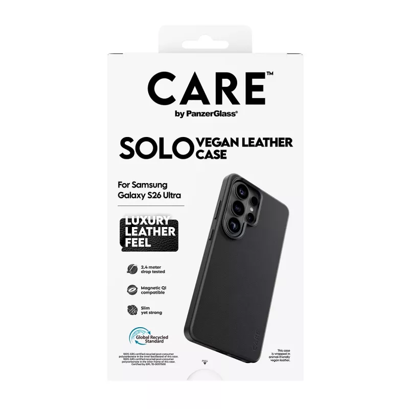 Phone case PanzerGlass CARE Solo Cover for Samsung Galaxy S26 Ultra, Black, Qi-compatible