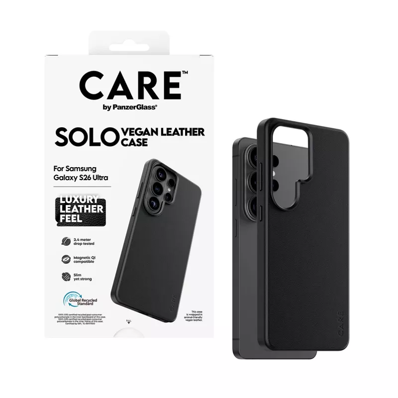 Phone case PanzerGlass CARE Solo Cover for Samsung Galaxy S26 Ultra, Black, Qi-compatible