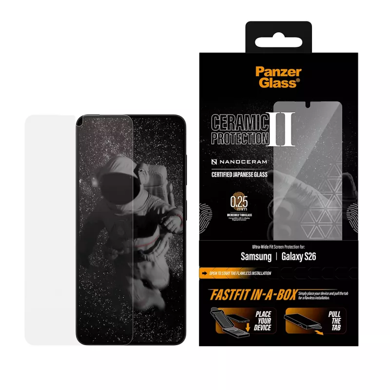 Screen protector PanzerGlass for Samsung Galaxy S26 — Ceramic tempered glass, Ultra-Wide Fit, FASTFIT, transparent