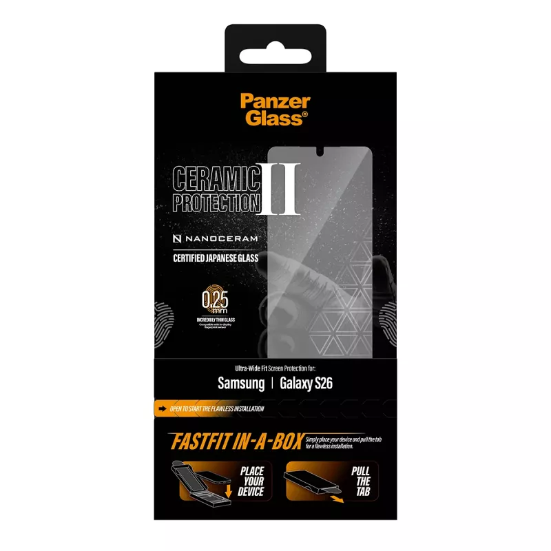 Screen protector PanzerGlass for Samsung Galaxy S26 — Ceramic tempered glass, Ultra-Wide Fit, FASTFIT, transparent