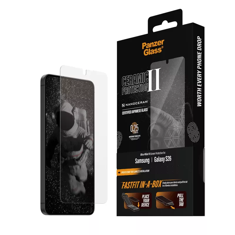 Screen protector PanzerGlass for Samsung Galaxy S26 — Ceramic tempered glass, Ultra-Wide Fit, FASTFIT, transparent
