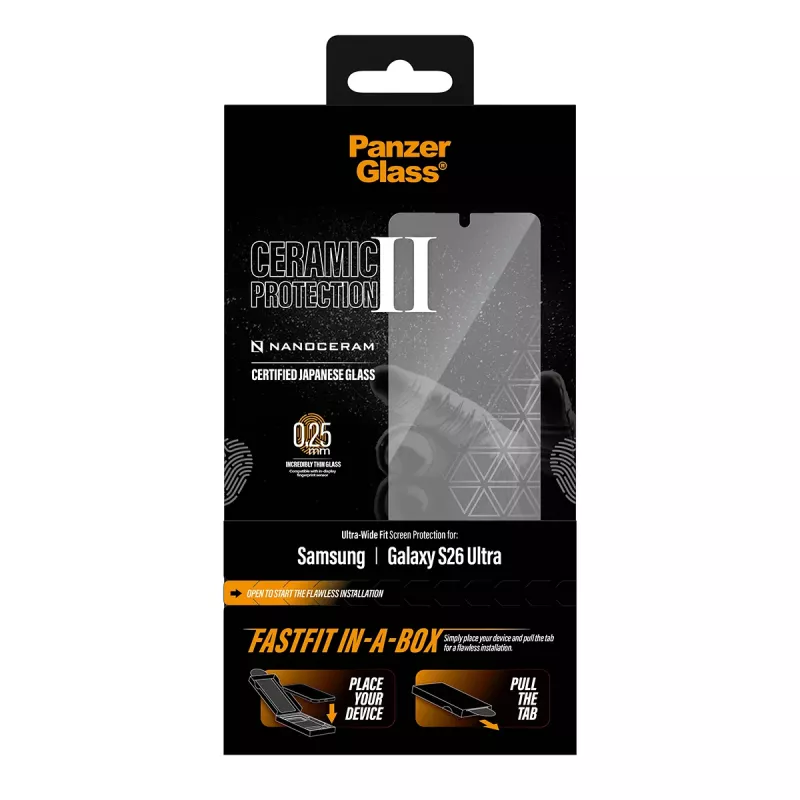 Screen protector PanzerGlass for Samsung Galaxy S26 Ultra — Ceramic tempered glass, Ultra-Wide Fit, FASTFIT IN-A-BOX
