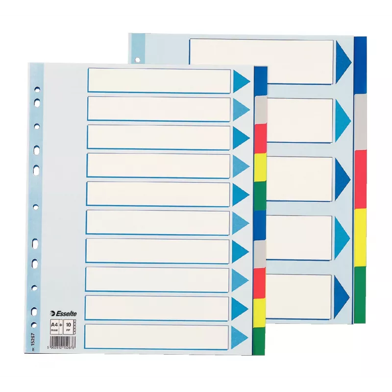 Divider tabs ESSELTE 5-part A5 polypropylene colored, for filing and indexing