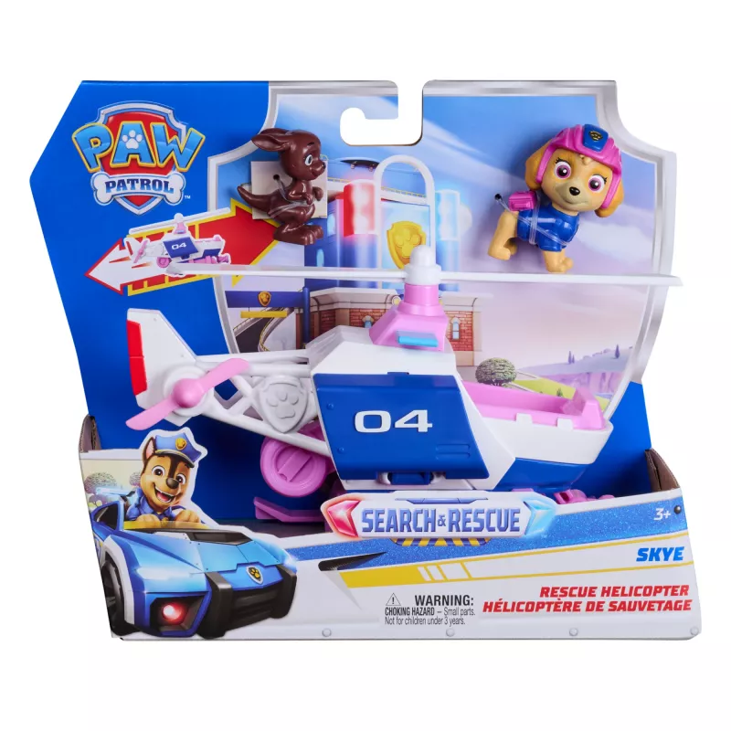 PAW Patrol : Search & Rescue, Skye Rescue Helicopter with 2 Figures, Hero Helicopter Toy with Pull-Back Action, Kids Toys for Boys & Girls Ages 3+