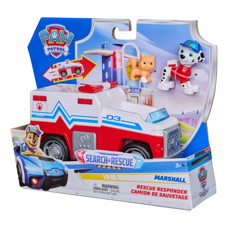PAW Patrol : Search & Rescue, Marshall Rescue Responder Vehicle with 2 Figures, Toy Truck with Pull-Back Action, Kids Toys for Boys & Girls Ages 3+