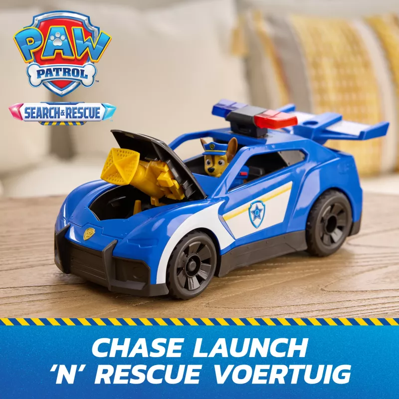 PAW Patrol : Search & Rescue, Chase Launch 'N' Rescue Cruiser with Figure & 2 Projectiles, Lights, Sounds, & Hidden Launcher, Kids Toys for Boys & Girls Ages 3 and up