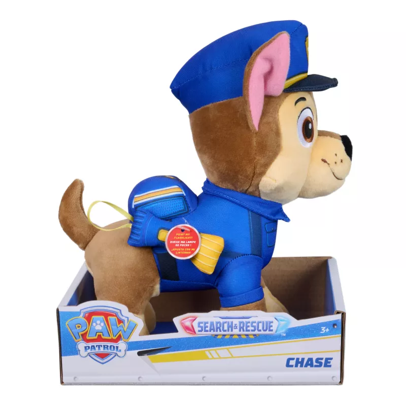 PAW Patrol : Search and Rescue Chase, Plush Toy with Flashlight Accessory, Preschool Toys, Kids Toys for Boys & Girls, Ages 3 and Up, 10”