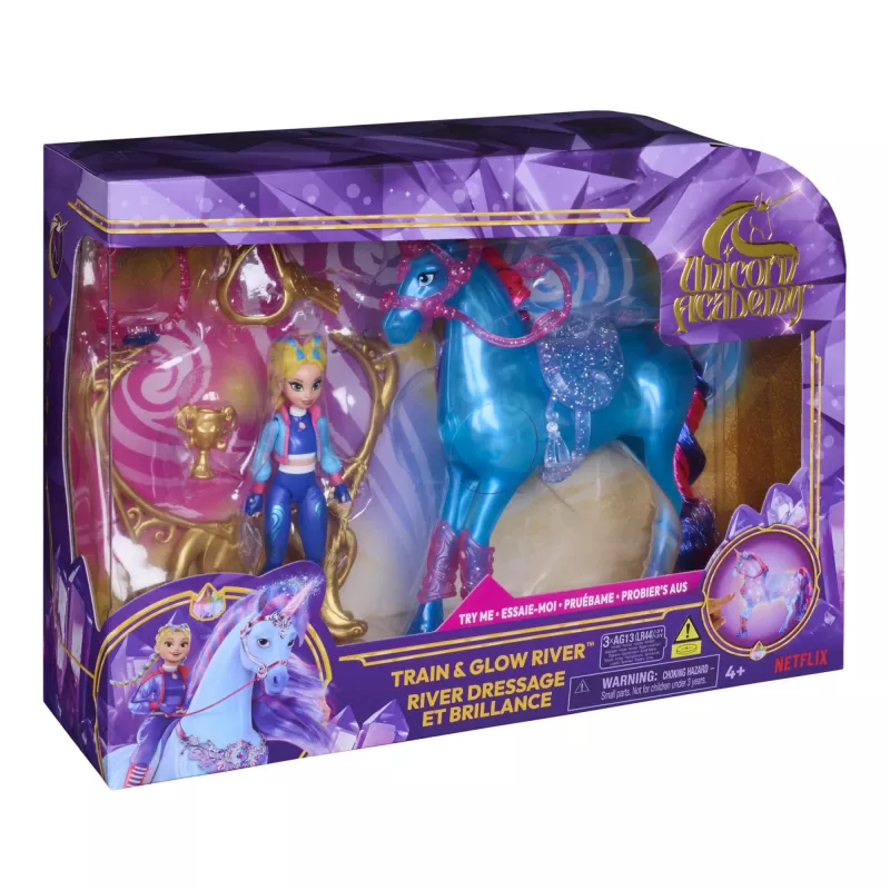 Unicorn Academy, Train & Glow Light-up River Unicorn with Isabel, Easter Gifts Idea, Dolls & Unicorn Toys for Girls, Includes 3 Training Accessories
