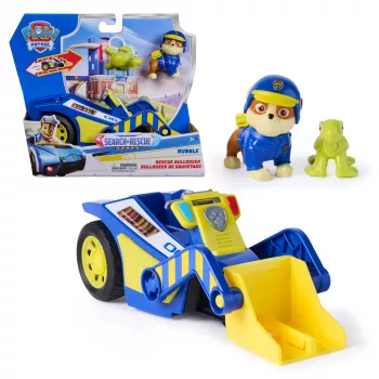 PAW Patrol : Search & Rescue, Rubble Rescue Bulldozer Vehicle with 2 Figures, Police Car Toy with Pull-Back Action, Kids Toys for Boys & Girls Ages 3+