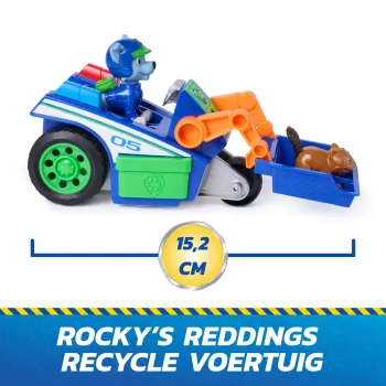 PAW Patrol : Search & Rescue, Rocky Rescue Recycler Vehicle with 2 Figures, Toy Car with Pull-Back Action, Kids Toys for Boys & Girls Ages 3+