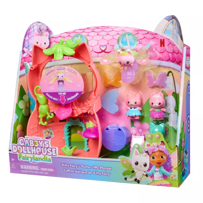 Gabby's Dollhouse Fairylandia, Kitty Fairy’s Flutter-riffic Playset with 12 Pieces & Exclusive Flutter-riffic Ring, Kids Toys for Girls & Boys Ages 3 and Up