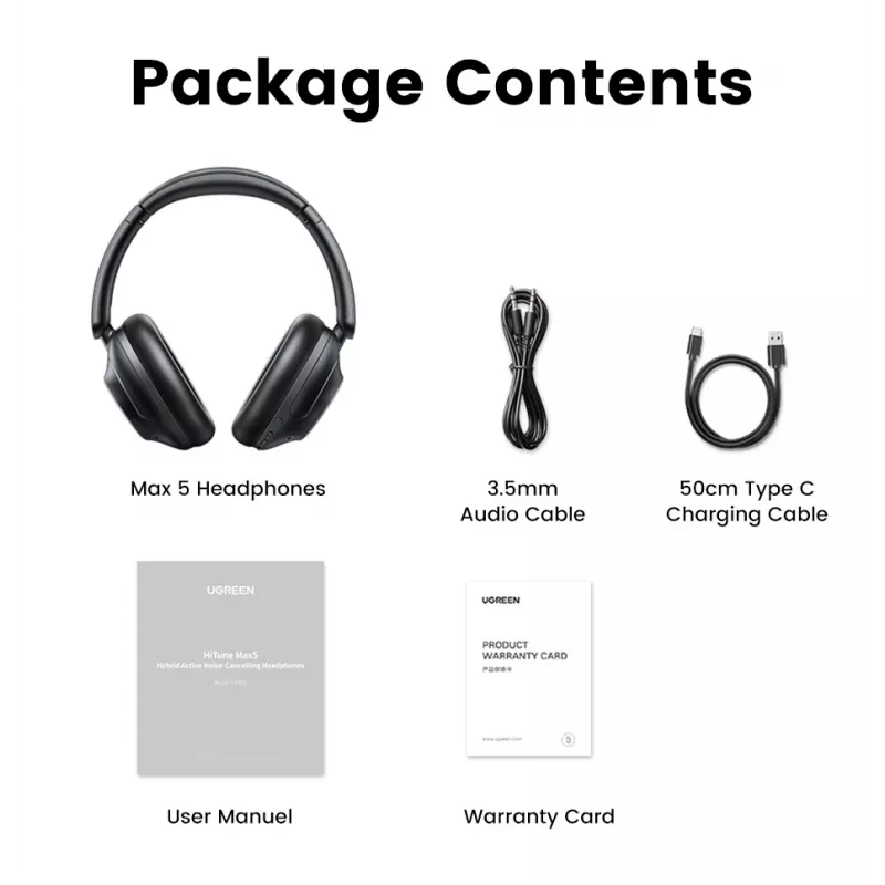 Ugreen HiTune Max5 Headset Wired & Wireless Head-band Calls/Music Bluetooth Black