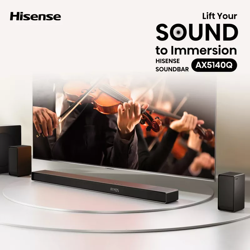 Soundbar Hisense AX5140Q 5.1.4 Dolby Atmos, 600 W RMS, wireless subwoofer 280 W, black