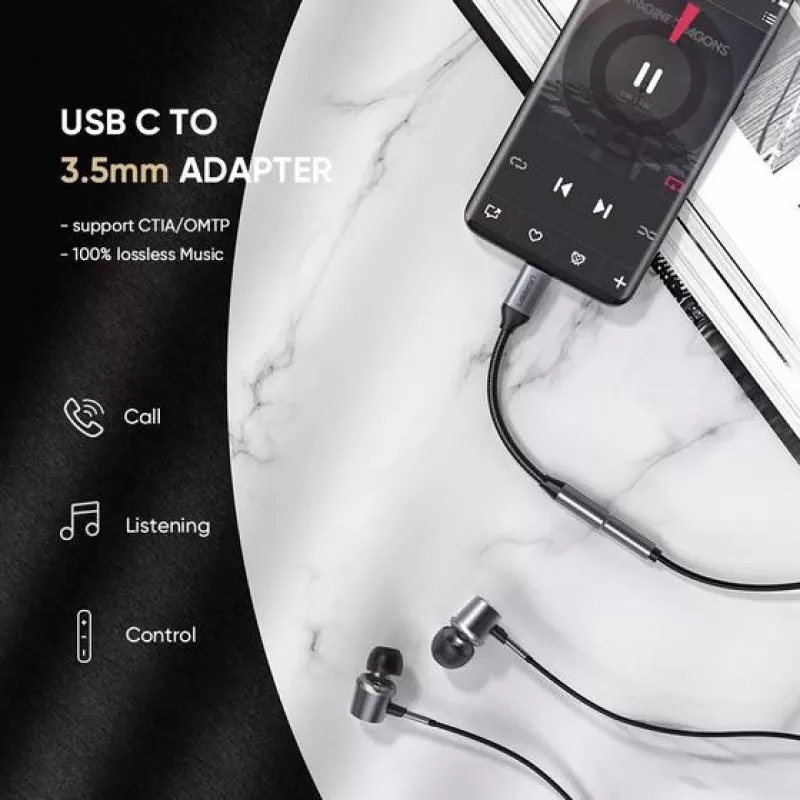 Mobile Phone Cable Ugreen 30632 USB C to 3.5mm Black