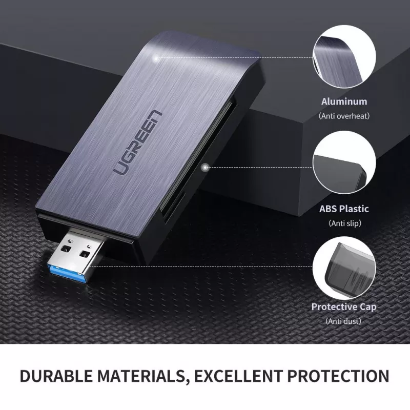 Card reader UGREEN 50541 USB 3.2 Gen 1 (3.1 Gen 1) — CF, SD, MicroSD, Memory Stick, Steel, 5000 Mbit/s