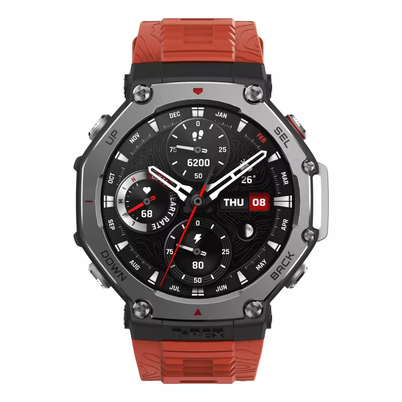 Amazfit T-Rex 3 Lava 3.81 cm (1.5 inch) AMOLED 48.5 mm Digital 480 x 480 pixels Touchscreen Black, Stainless steel GPS (satellite)