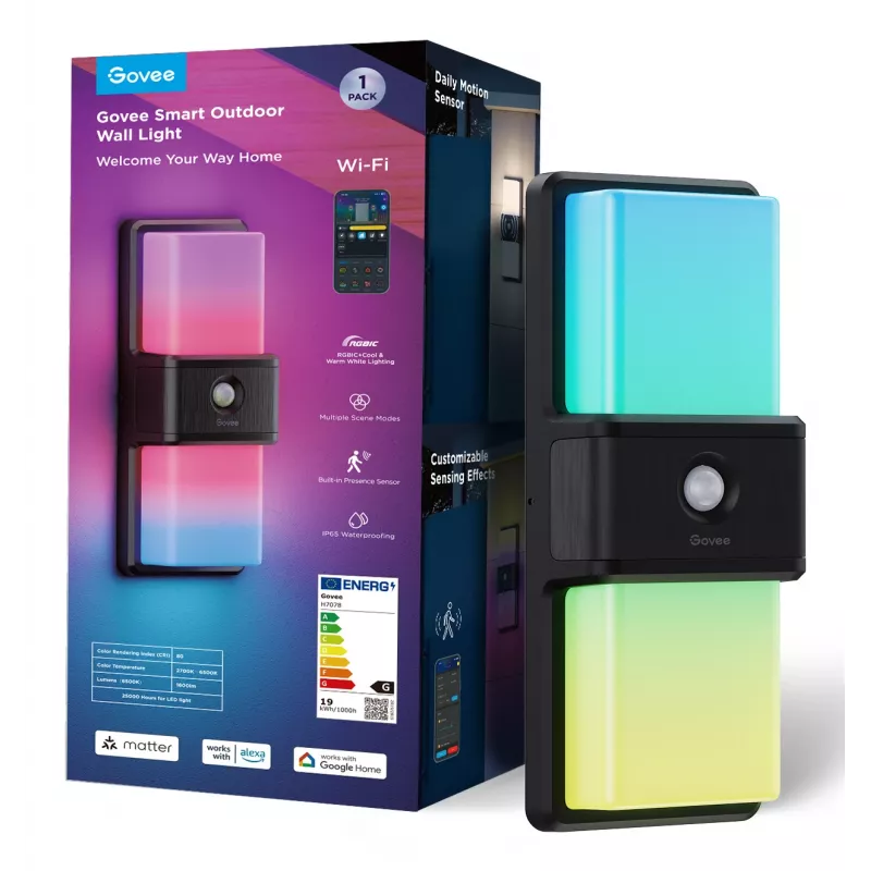 Outdoor Wall Light Govee H7078CD1 Smart RGB color-changing, Wi‑Fi/Smart control