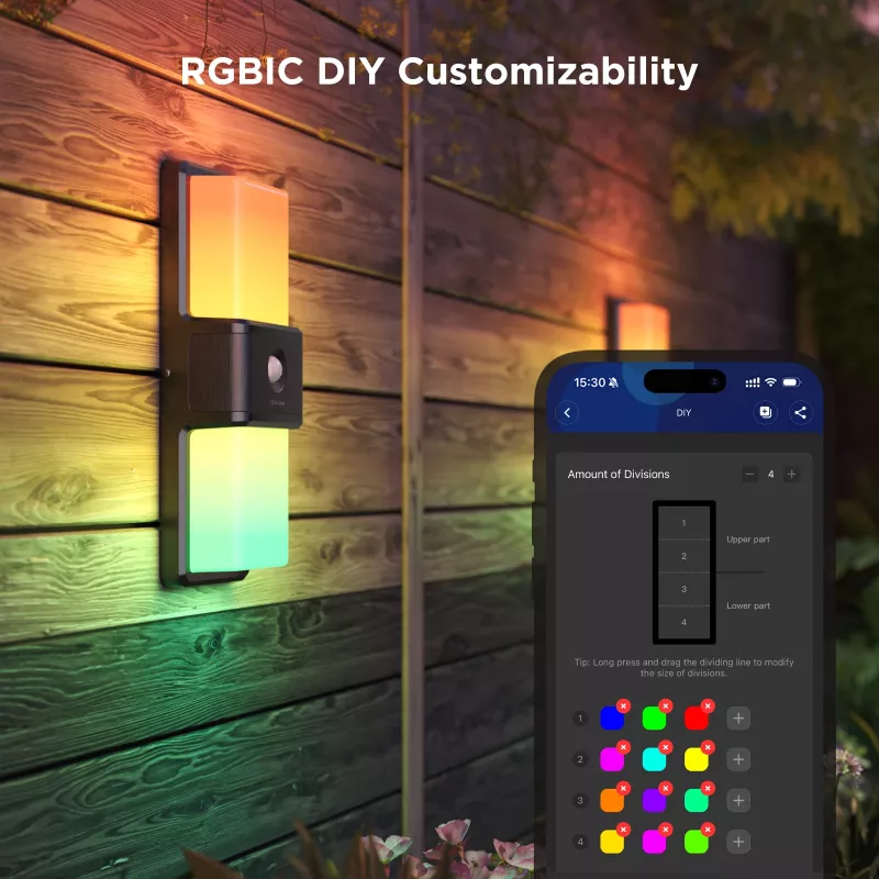 Outdoor Wall Light Govee H7078CD1 Smart RGB color-changing, Wi‑Fi/Smart control