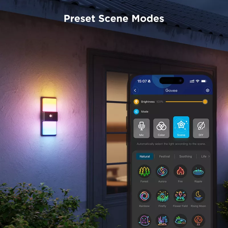 Outdoor Wall Light Govee H7078CD1 Smart RGB color-changing, Wi‑Fi/Smart control