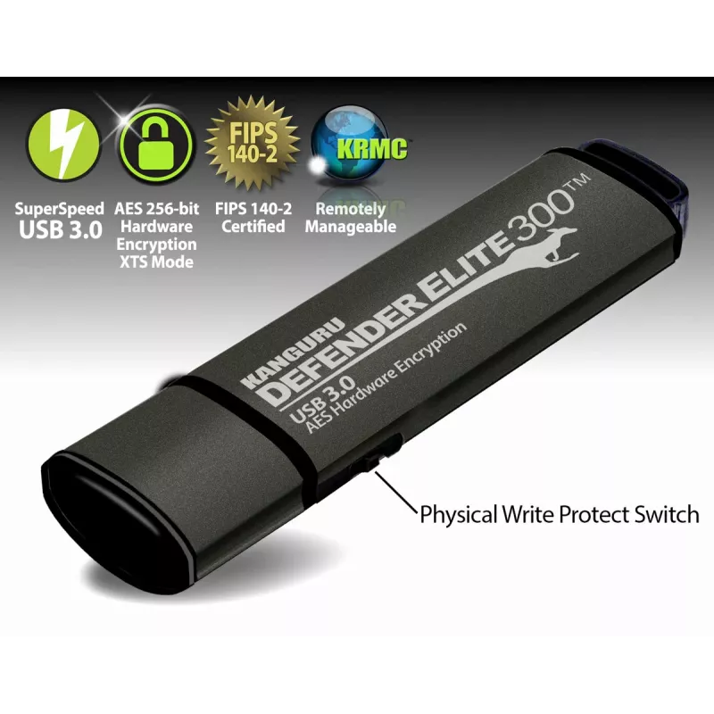Kanguru Defender Elite 300 USB flash drive 256 GB USB Type-A 3.2 Gen 1 (3.1 Gen 1) Black