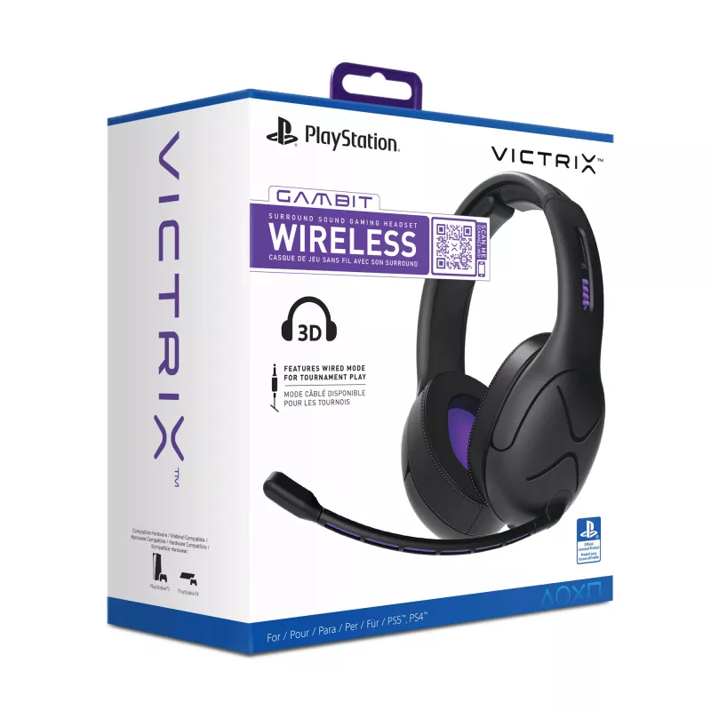 Headset VICTRIX Gambit Wireless — wired & wireless, 20–20000 Hz, 2 m cable, 301 g, black/purple