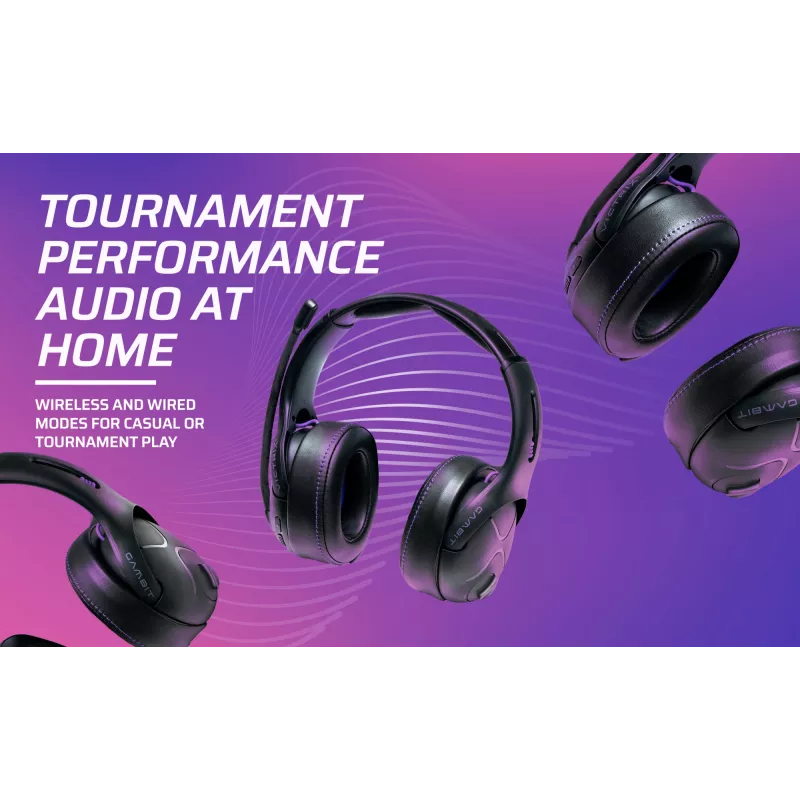 Headset VICTRIX Gambit Wireless — wired & wireless, 20–20000 Hz, 2 m cable, 301 g, black/purple