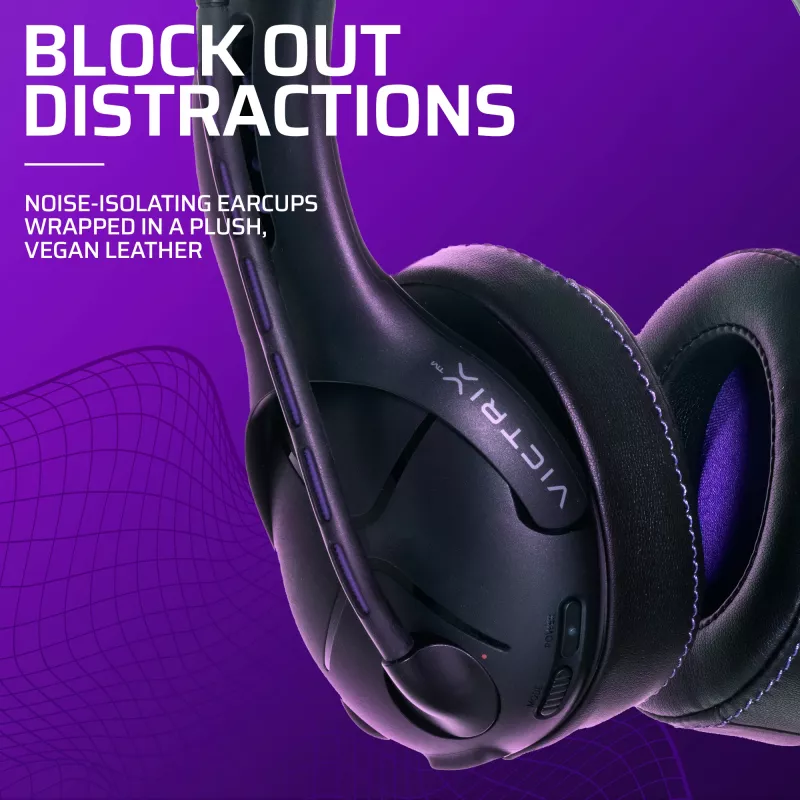 Headset VICTRIX Gambit Wireless — wired & wireless, 20–20000 Hz, 2 m cable, 301 g, black/purple