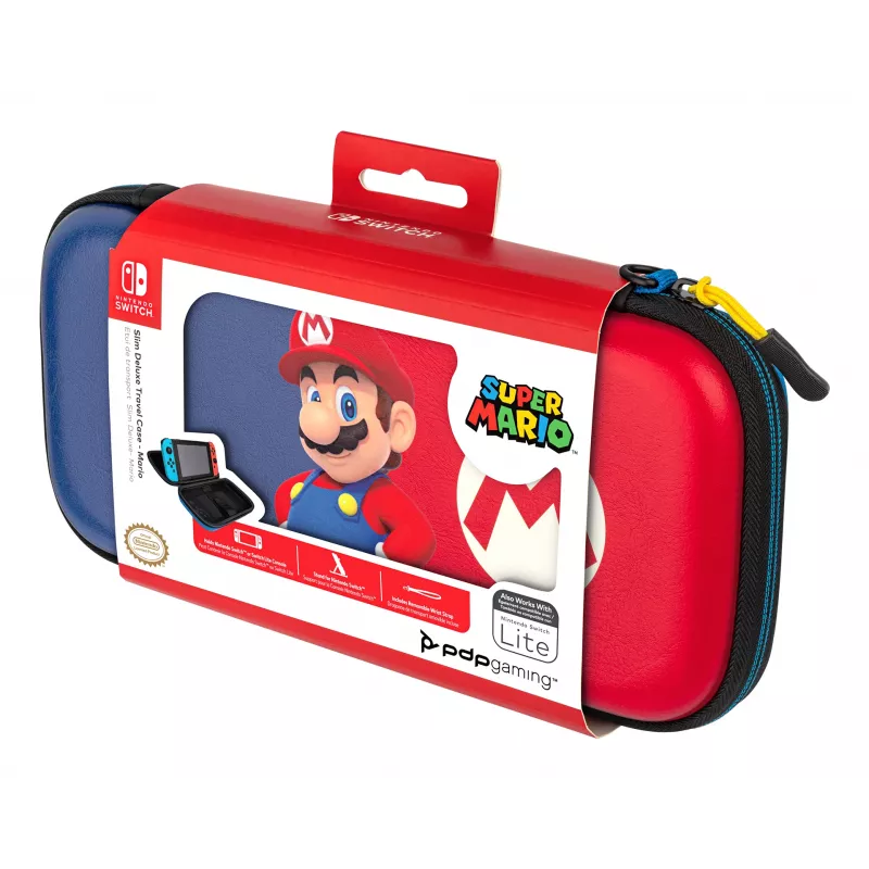Hardshell Carrying Case PDP Slim Deluxe Power Pose Mario for Nintendo — Blue/Red