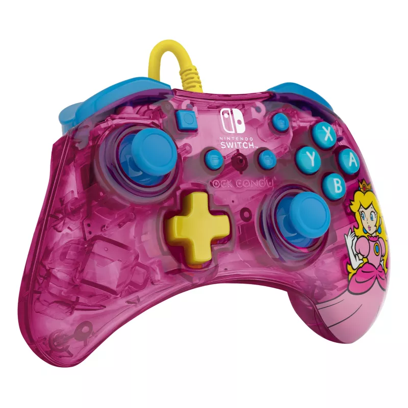 PDP Rock Candy: Bubblegum Peach Pink, Translucent USB Gamepad Analogue / Digital Nintendo Switch, Nintendo Switch Lite, Nintendo Switch OLED
