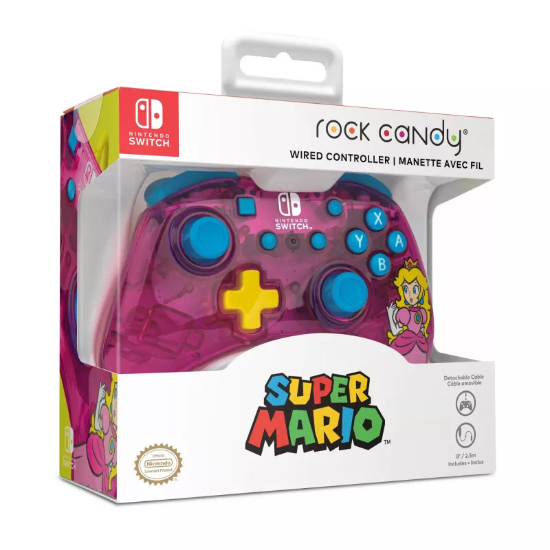 PDP Rock Candy: Bubblegum Peach Pink, Translucent USB Gamepad Analogue / Digital Nintendo Switch, Nintendo Switch Lite, Nintendo Switch OLED