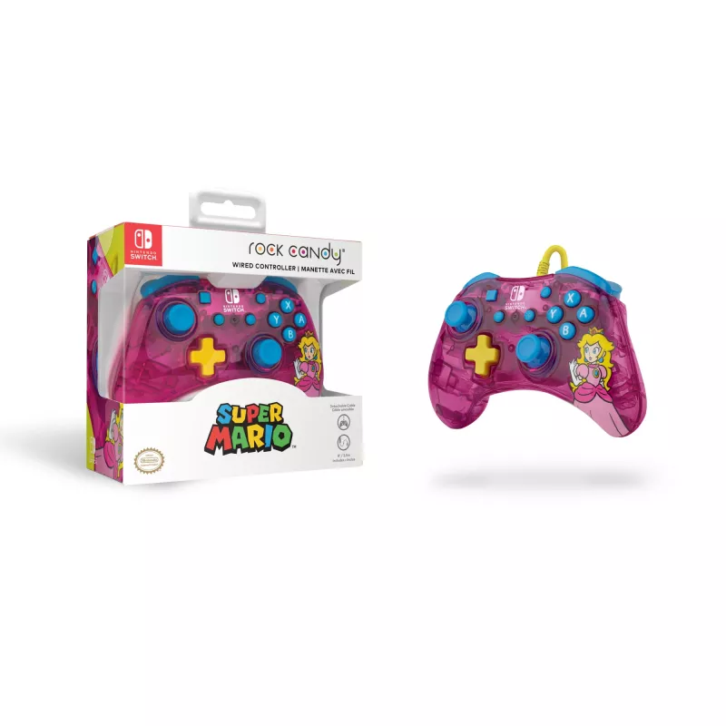 PDP Rock Candy: Bubblegum Peach Pink, Translucent USB Gamepad Analogue / Digital Nintendo Switch, Nintendo Switch Lite, Nintendo Switch OLED