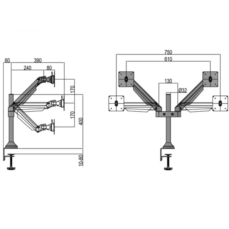 Multibrackets M VESA Gas Lift Arm Dual Black