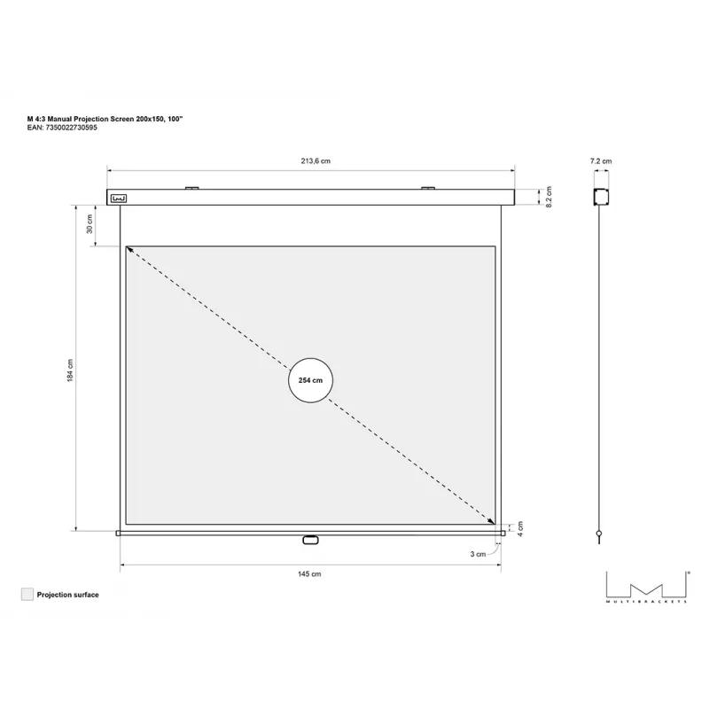 Multibrackets M 4:3 Manual Projection Screen 200x150, 100 inch