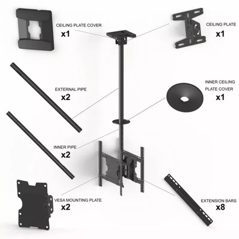 Ceiling Mount Multibrackets M Public Medium Back to Back Black 3000