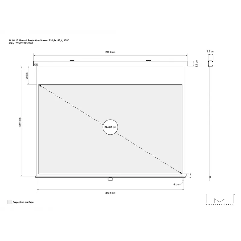 Multibrackets M 16:10 Manual Projection Screen 232,6x145,4, 108 inch