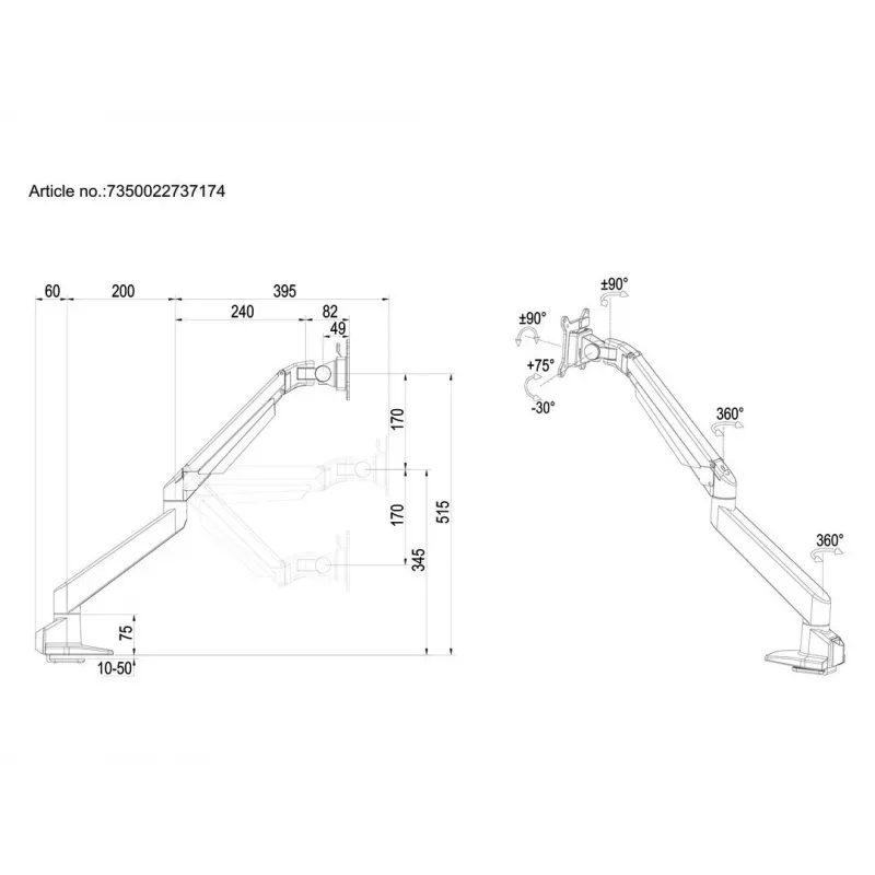 Multibrackets M VESA Gas Lift Arm Single Black