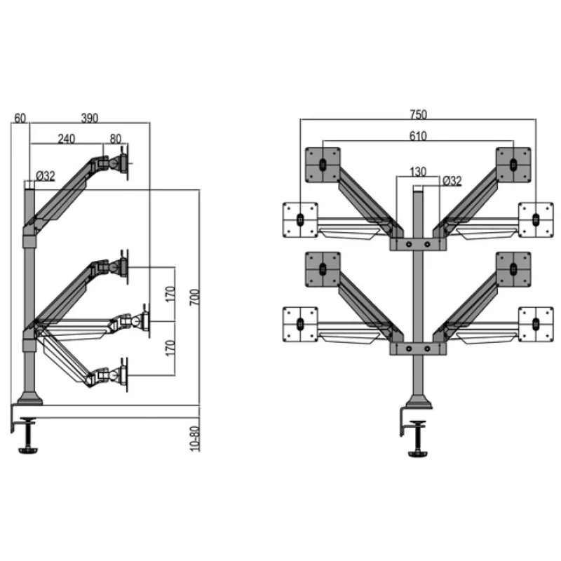 Multibrackets M VESA Gas Lift Arm Quad Black 40 kg 15-32 inch