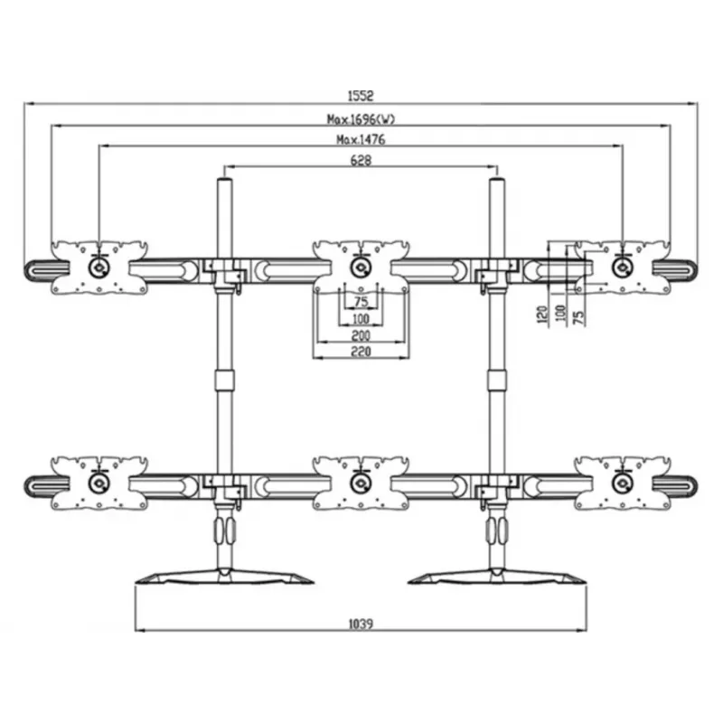 Triple monitor desktop mount expansion kit MULTIBRACKETS M VESA for 3 displays 24–32 inch up to 24 kg, aluminium/plastic, black