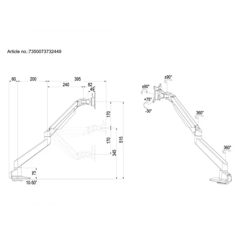 Multibrackets M VESA Gas Lift Arm Single Black HD