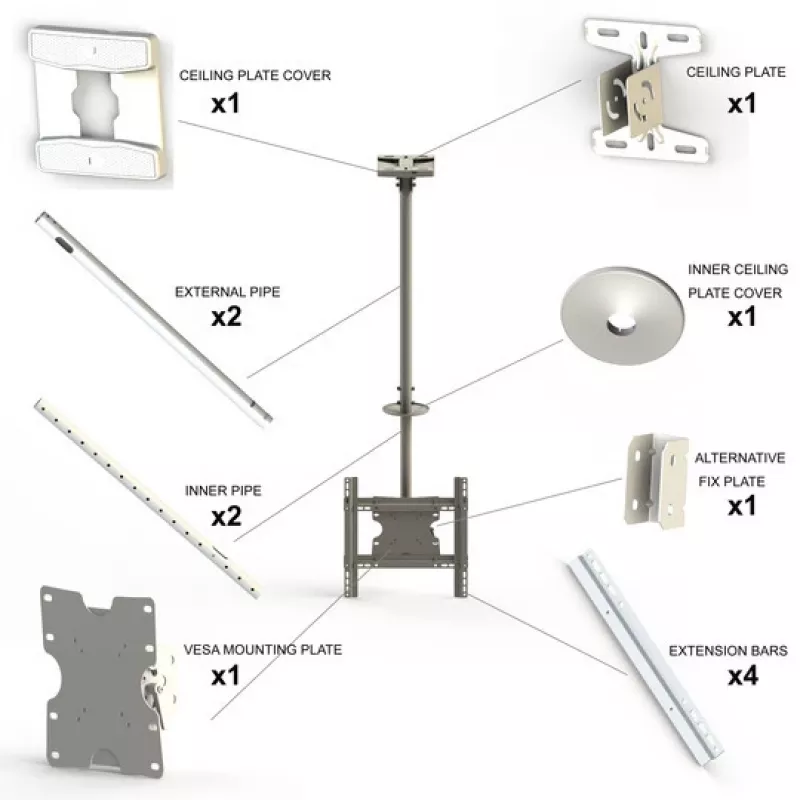 Multibrackets M Public Ceilingmount Medium Single White 3000 Max weight 30 kg Min screen 32 inch Max screen 55 inch
