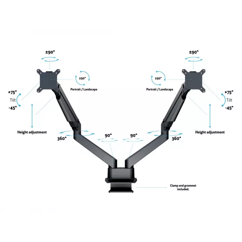 Multibrackets M VESA Gas Lift Arm Dual Side by Side Black Clamp 20 kg 15-32 inch