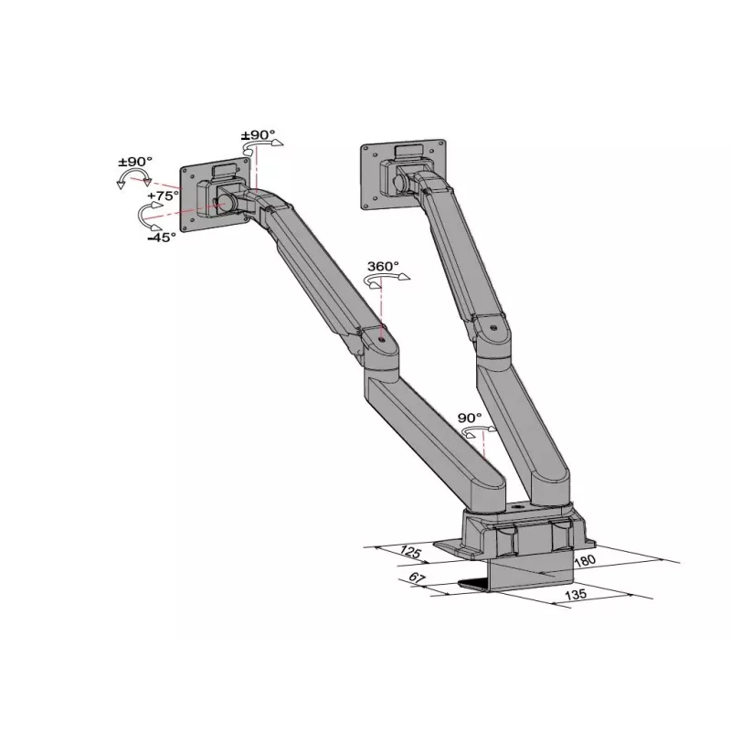 Multibrackets M VESA Gas Lift Arm Dual Side by Side Black Clamp 20 kg 15-32 inch