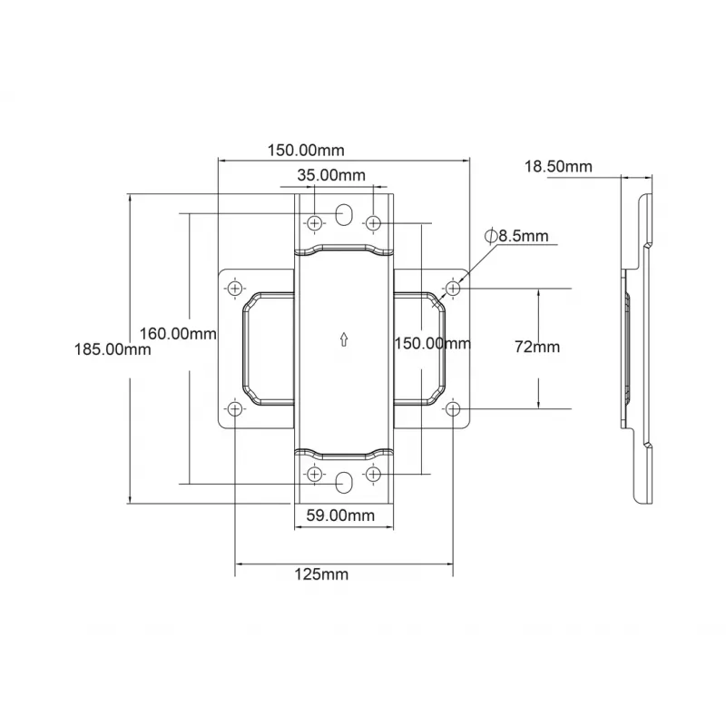 Multibrackets M Pro Series - Wallmount Plate Small, Wall plate, Black, Steel, 30 kg, Rail, M Pro Series