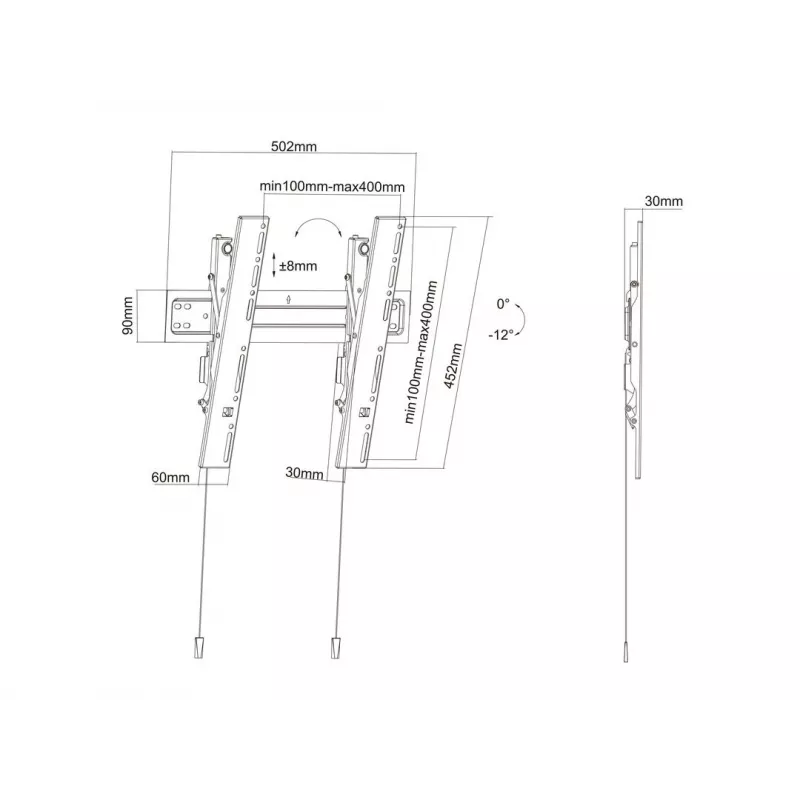 Multibrackets M VESA Wallmount Super Slim Tilt 400 MAX, 81.3 cm (32 inch), 139.7 cm (55 inch), 100 x 100 mm, 400 x 400 mm, Plastic, Steel, Black