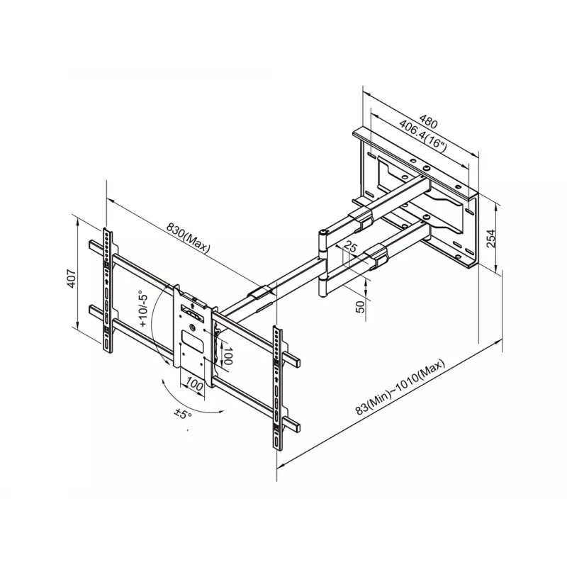 Multibrackets M Universal Long Reach Arm 1010mm HD Single 40kg 42-75 inch