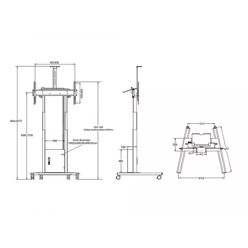 Multibrackets M Motorized Floorstand 120 kg Black incl cabinet & camerashelf