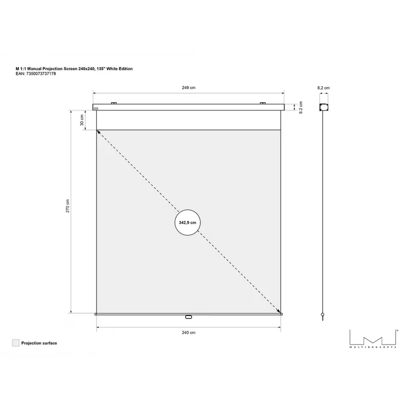 Multibrackets M 1:1 Manual Projection Screen 240x240, 135 inch White Edition