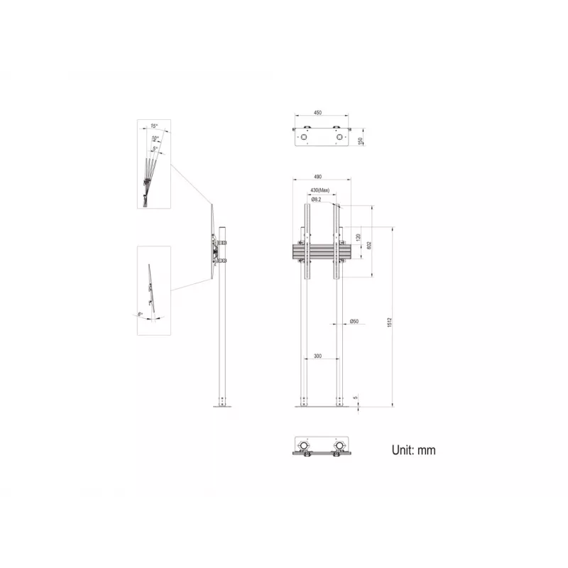 Multibrackets M Dual Pole Floormount Pro 65 inch-90 inch 75 kg Black