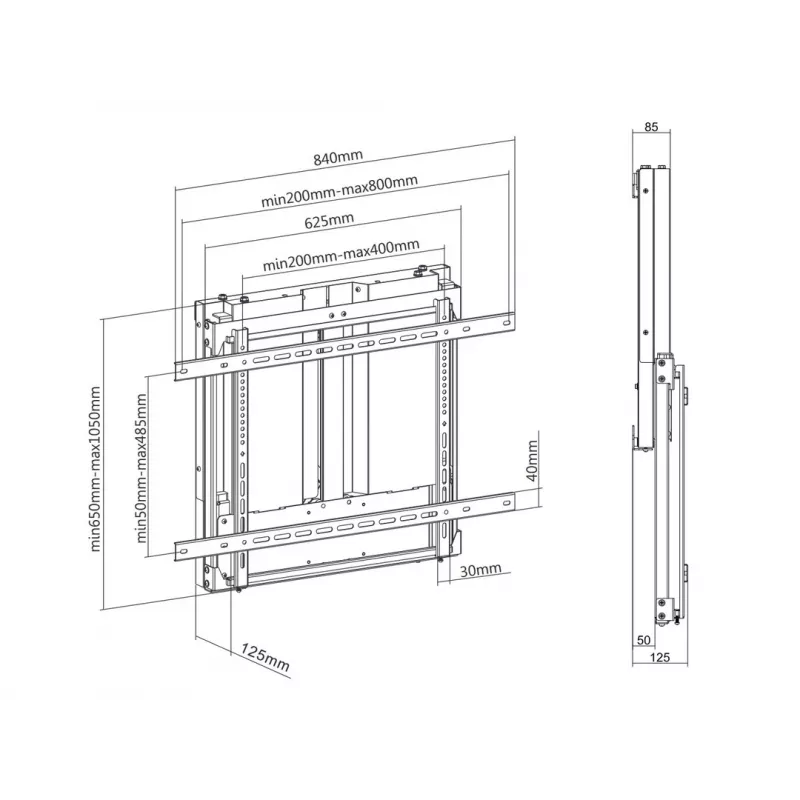 Wall Mount Bracket MULTIBRACKETS M Counterbalanced HD for 37 inch–55 inch TVs, VESA 200x200–800x400, 23–40 kg, Height Adj. 0–400 mm, Black