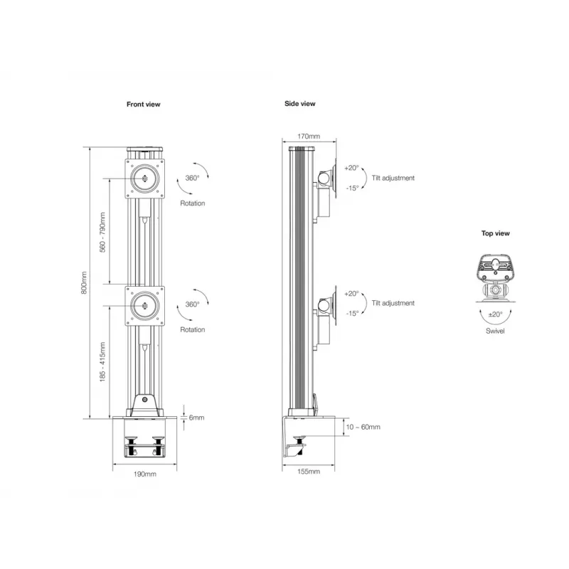 Multibrackets M VESA Deskmount HD Dual Vertical Widescreen 32 inch - 50 inch Clamp/Bolt-through